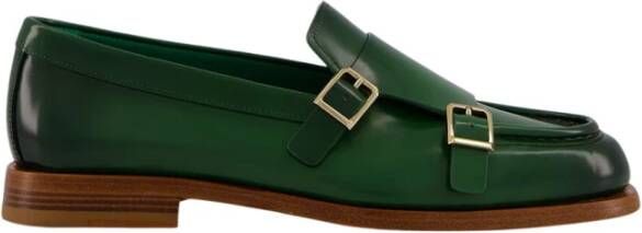 Santoni Groene leren loafers met dubbele gesp