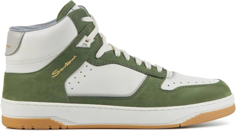 Santoni Groene Leren Sneakers voor Stijlvolle Mannen Groen Heren