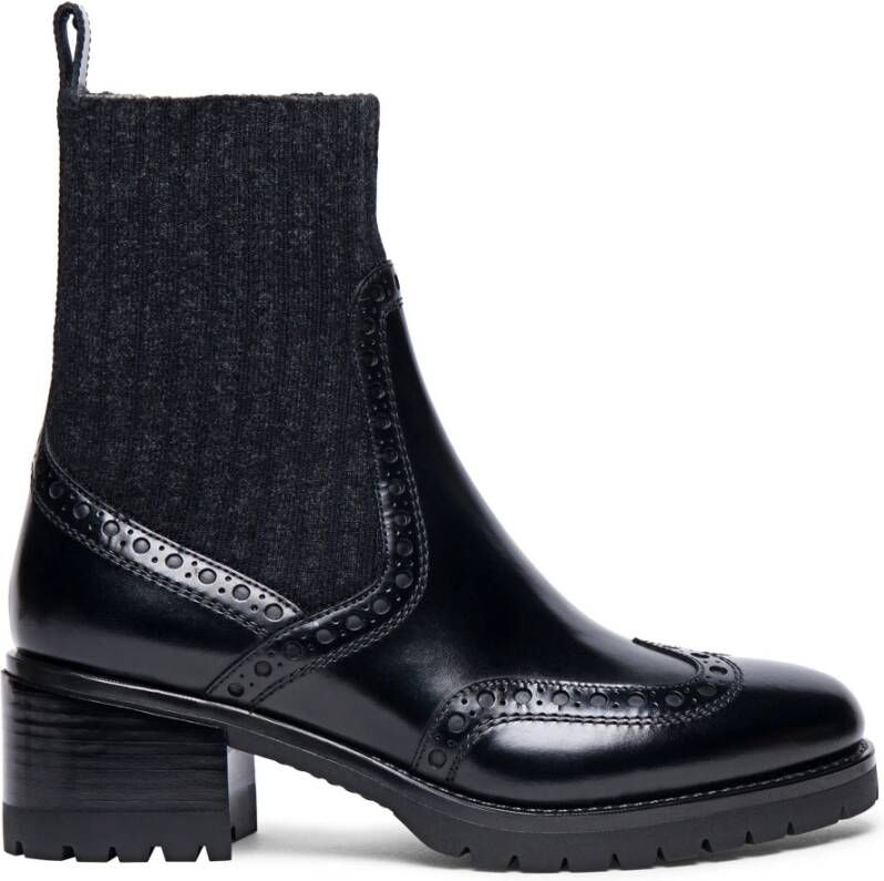 Santoni Handgemaakte leren brogue enkellaars Black Dames