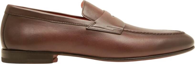 Santoni Handgemaakte leren loafers in cognacbruin Brown Heren