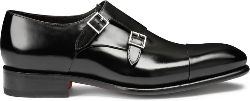 Santoni Zwarte Leren Amandelvormige Schoenen Black Heren