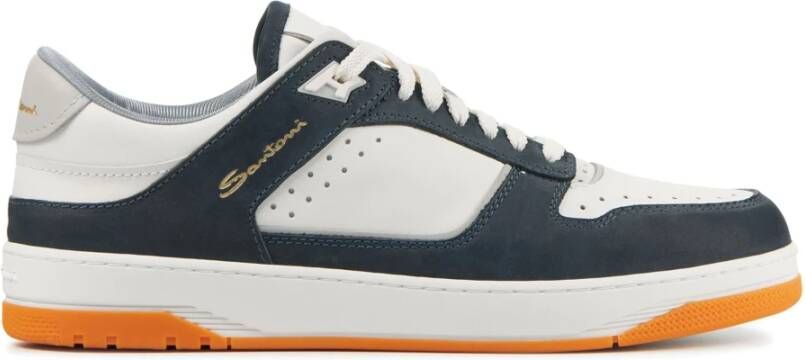 Santoni Heren Statement Sneakers in Wit en Blauw Leer Meerkleurig Heren