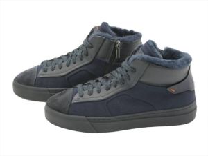 Santoni Hoge wollen en bontgevoerde sneaker Marineblauw Blauw Heren