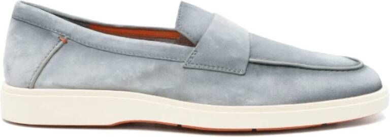 Santoni IJsblauwe Suède Loafers met Rubberen Zool