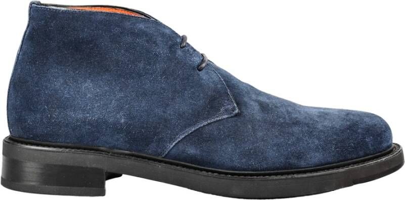 Santoni Italiaanse Leren Veterschoenen Blue Heren