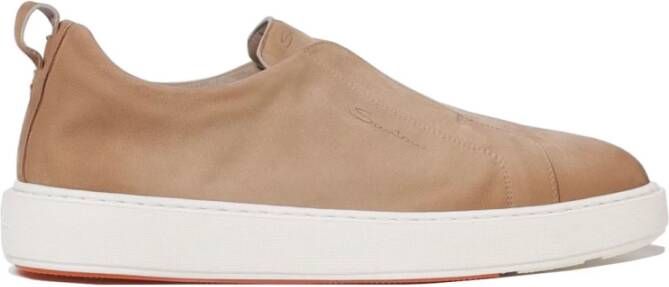 Santoni Beige Slip-On Leren Sneakers Beige Heren
