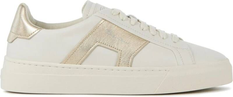 Santoni Witte Leren Sneakers met Gouden Details White Dames