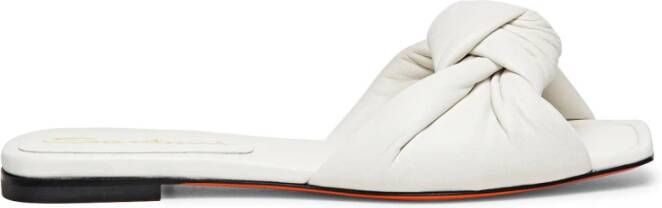 Santoni Leren Knoop Slide Sandaal White Dames