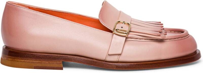 Santoni Leren loafer met franjes voor dames Pink Dames
