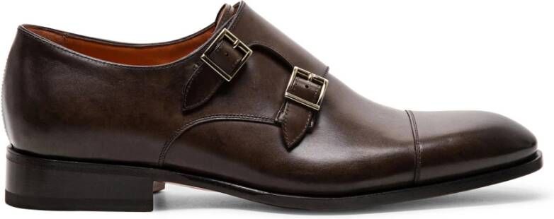 Santoni Leren schoen met dubbele gesp Brown Heren