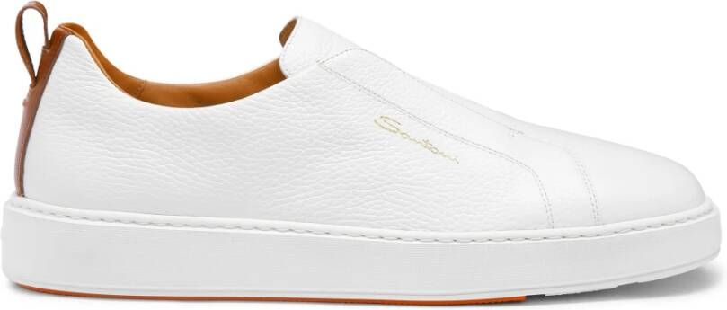 Santoni Witte Slip-On Sneakers met Tan Detail White Heren