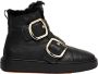 Santoni Leren sneakers met bontvoering en dubbele gespsluiting Zwart Dames - Thumbnail 1