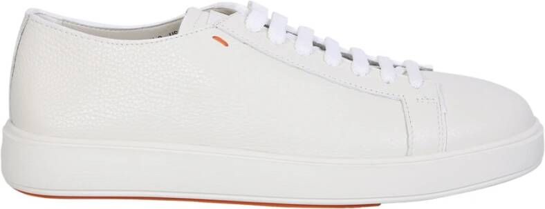 Santoni Leren Sneakers met Korrelstructuur oor Heren White Heren