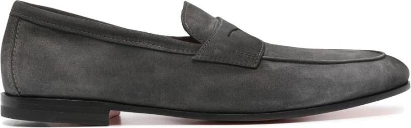 Santoni Leren Suède Loafers Gray Heren