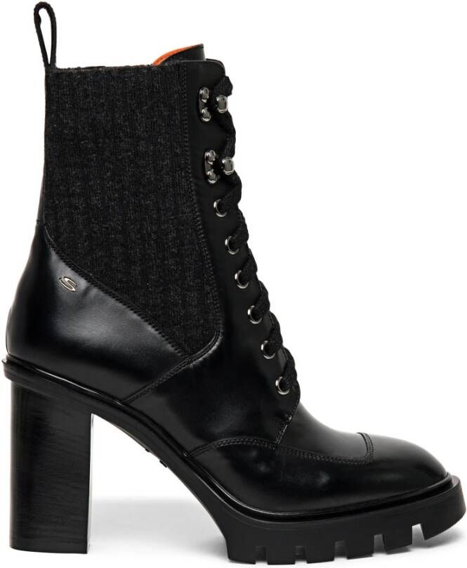 Santoni Leren veterschoen enkellaars Black Dames