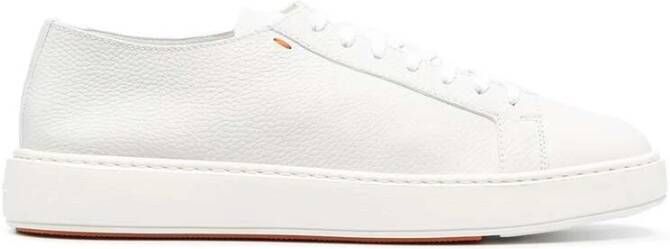 Santoni Lichtgrijze Leren Sneaker met Contraststiksels White Heren