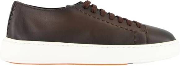 Santoni Luxe Bruine Leren Sneakers