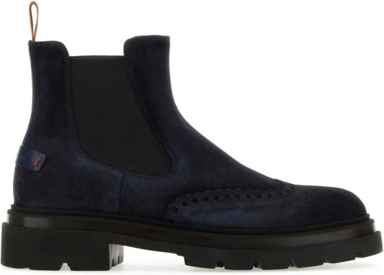 Santoni Marineblauwe Suède Enkellaarzen Blauw Heren