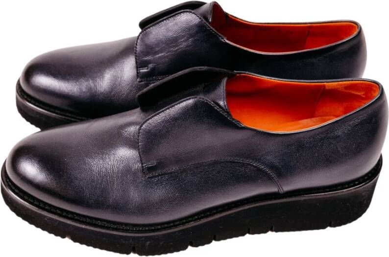 Santoni Marineblauwe Veterschoenloze Leren Derbys met Dikke Zool Blue Dames