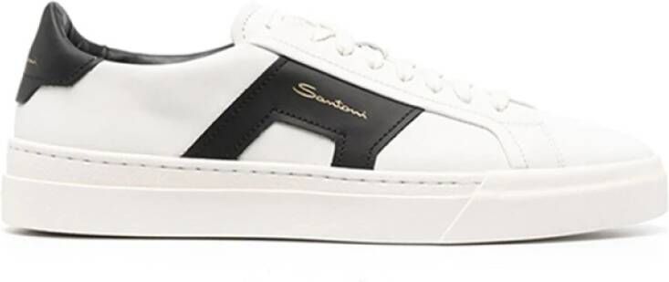 Santoni Witte Lage Sneakers van Leer met Dubbele Gesp Detail White Heren