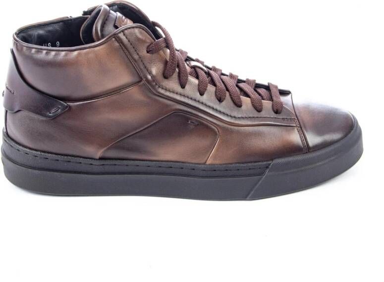 Santoni Mid Top Sneakers met Ritssluiting Brown Heren
