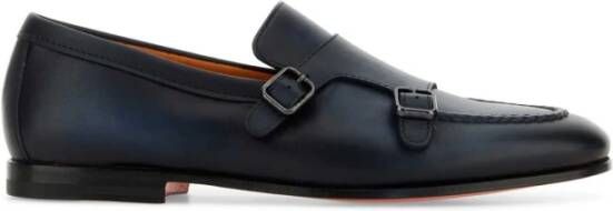 Santoni Middernachtblauwe Leren Monniksband Schoenen