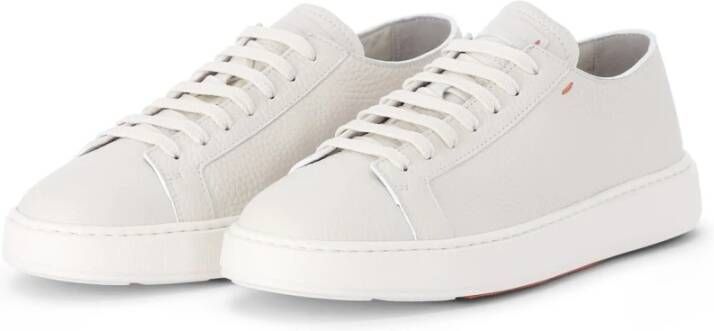 Santoni Leren Sneakers met Korrelstructuur oor Heren White Heren