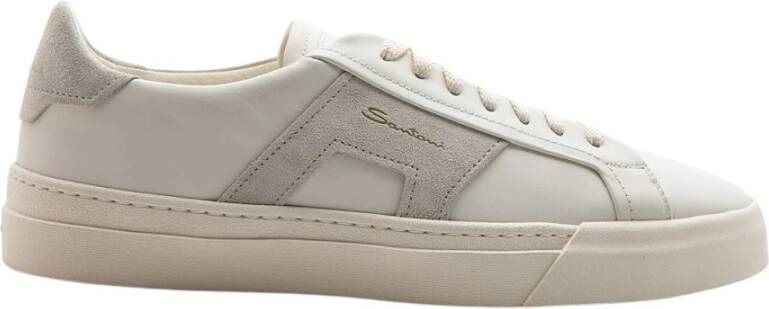 Santoni Moderne Grijze Leren Sneaker White Heren