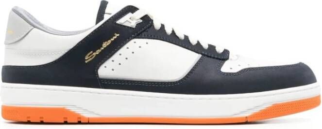 Santoni Heren Statement Sneakers in Wit en Blauw Leer Meerkleurig Heren