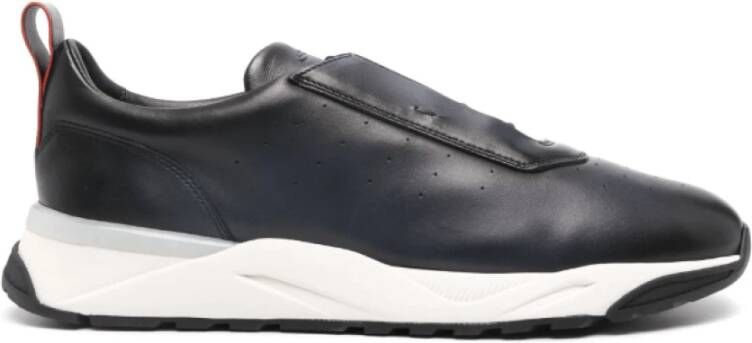 Santoni Navy Blauwe Leren Sneakers