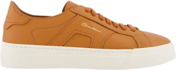 Santoni Oranje Leren Dubbele Gesp Sneaker