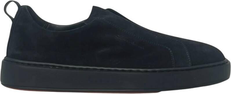 Santoni Blauwe Geborduurde Slip-On Sneakers Blue Heren