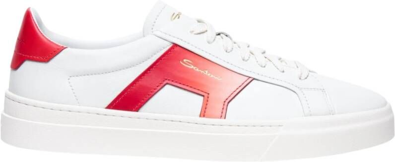 Santoni Rode Detail Dubbele Gesp Sneakers