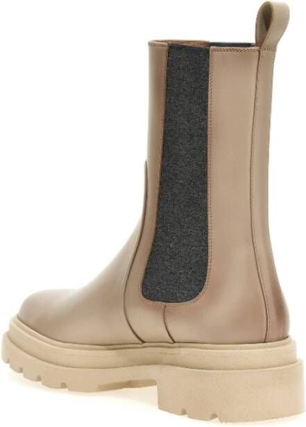 Santoni Beige Leren Enkellaars met Elastische Inzetstukken Beige Dames