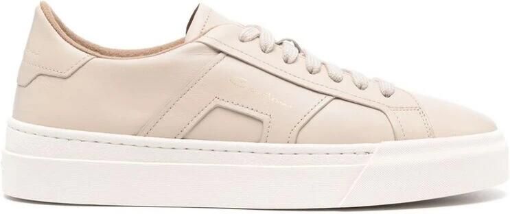 Santoni Beige Leren Sneakers met Logo Detail