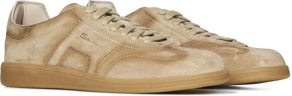 SANTONI Lage Sneakers Heren Oly Cube Suède Camel - Foto 12