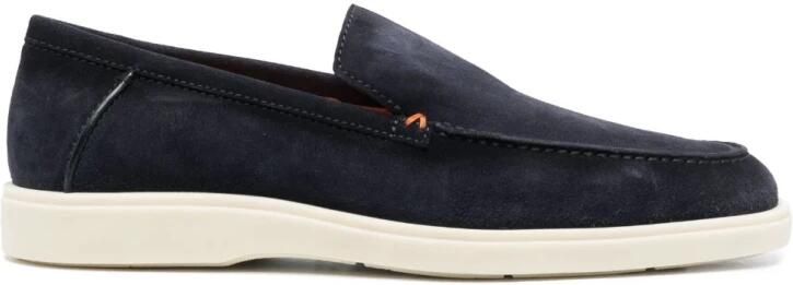 Santoni Blauwe Suède Platte Schoenen met Handtekeningstijl Blue Heren