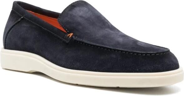 Santoni Blauwe Suède Platte Schoenen met Handtekeningstijl Blue Heren - Foto 8
