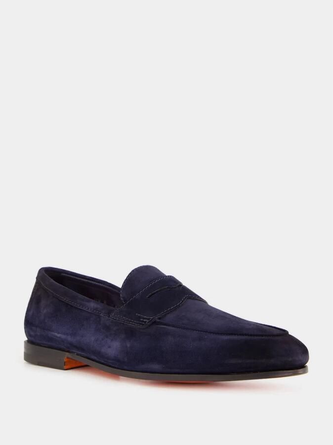 Santoni Blauwe Suède Penny Loafers Elegante Stijl