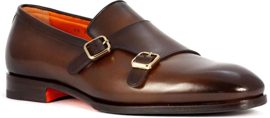 Santoni Bruin Leren Dubbele Gesp Platte Schoenen