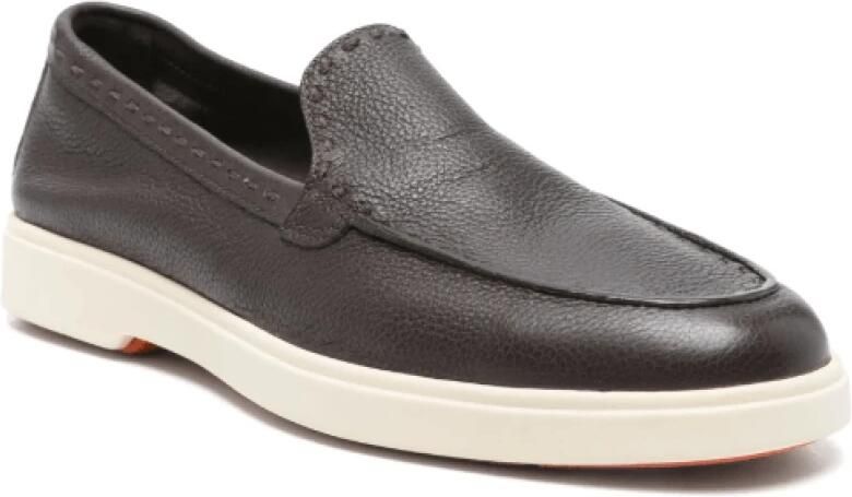 Santoni Bruin Leren Loafers met Rubberen Zool