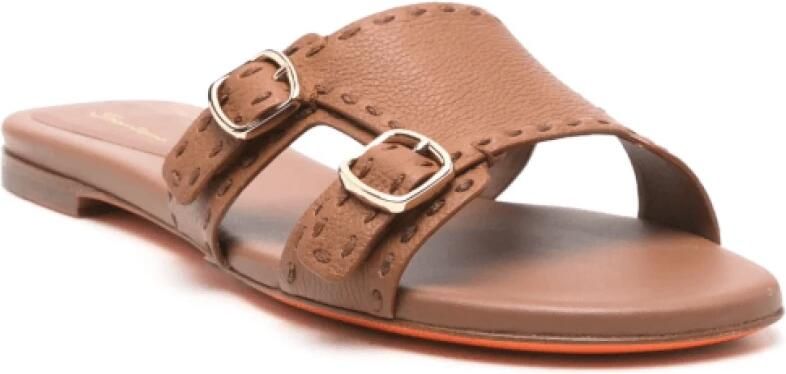 Santoni Bruin Leren Slip-On Sandalen met Gesp