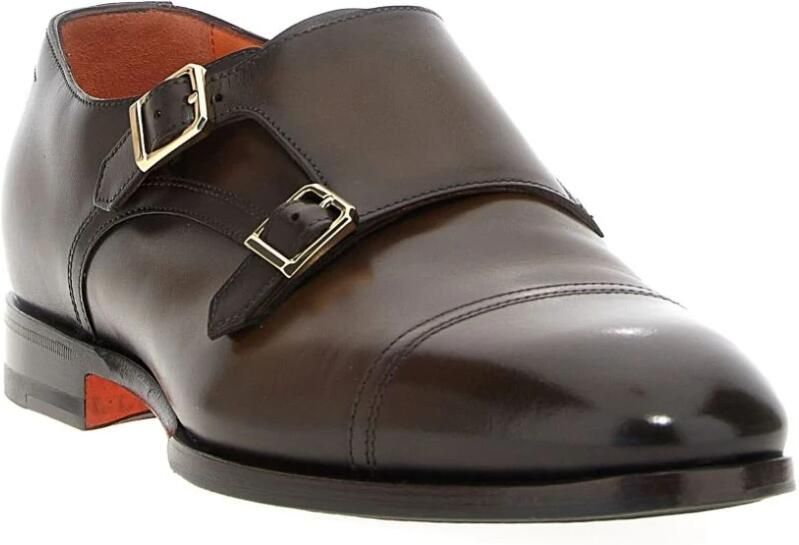 Santoni Bruine Dubbele Gesp Platte Schoenen