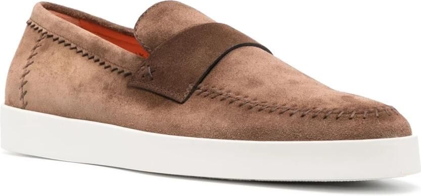 Santoni Bruine leren loafers casual flats