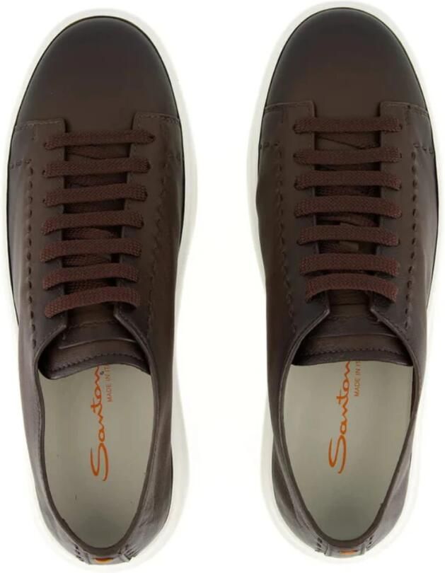 Santoni Bruine Leren Sneakers Clean Row - Foto 2