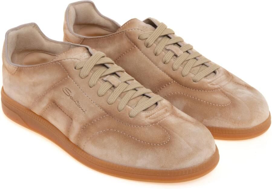 SANTONI Lage Sneakers Heren Oly Cube Suède Camel - Foto 4