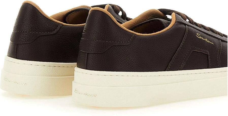 SANTONI Lage Sneakers Heren Grain Led Sneaker Maat: 43 Materiaal: Leer Kleur: Bruin