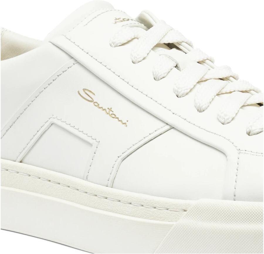 Santoni Sneakers met logo reliëf ronde neus en vetersluiting White Heren