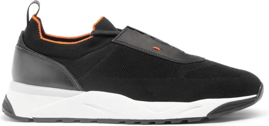 Santoni Zwarte Stretch Stof Lage Top Sneakers Black Heren