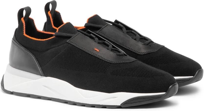 Santoni Zwarte Stretch Stof Lage Top Sneakers Black Heren - Foto 4